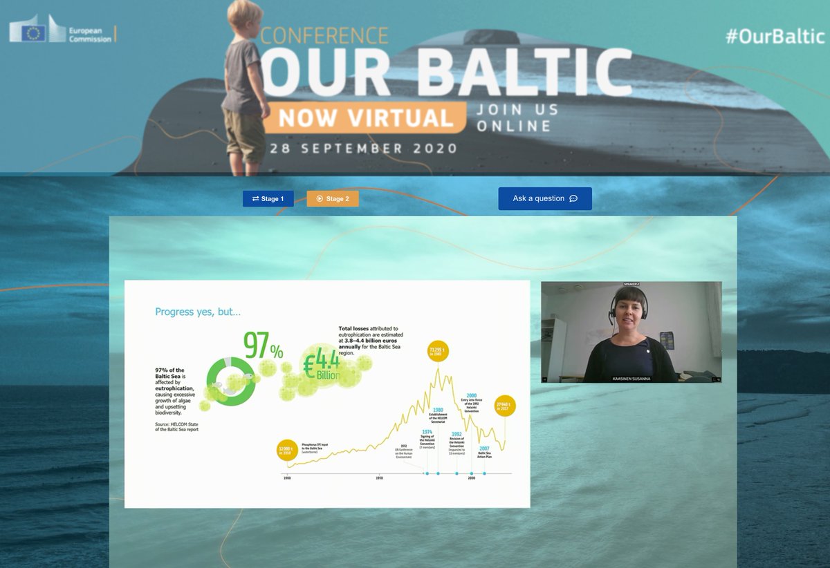 HELCOMInfo's tweet photo. @SusannaKaasinen at #OurBaltic: Substantial decrease in nutrient inputs since 1980s, but #eutrophication n°1 pressure on the #BalticSea. HELCOM's #NutrientReductionScheme sets maximum allowable inputs of phosphorous and nitrogen. "Progress yes, but we need to step up efforts." https://t.co/dDyAtQm0SL