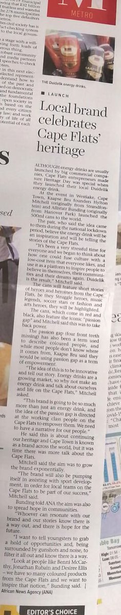 AfriWineTrade's tweet photo. @KaapseBru says thank you to the @AfriNewsAgency and @robin_francke for spreading the Cape Flats #Duidelik success story. https://t.co/v6ktKkOyeB