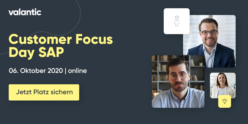 valantic_Com's tweet image. Virtueller Customer Focus Day SAP 6. Oktober: Demo Case “Artificial Intelligence in der SAP S/4HANA Cloud.” 
Zur Agenda hubs.ly/H0wlX_V0
#CFDSAP20 #sapevents #sap #s4hana #c4hana #cx #saperp #ki #ai #digitalisierung #saphana #hana #cloud #sapleonardo #e2e