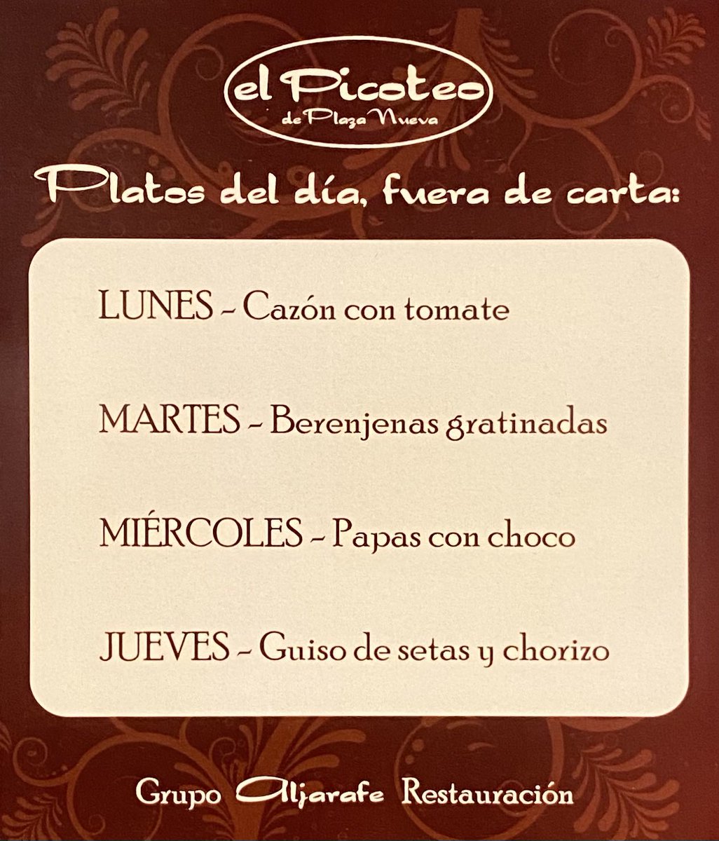 Ya es otoño y volvemos en el Picoteo de Plaza Nueva con nuestros PLATOS DEL DÍA, fuera de carta para esta semana. Os esperamos en calle Albareda 15.