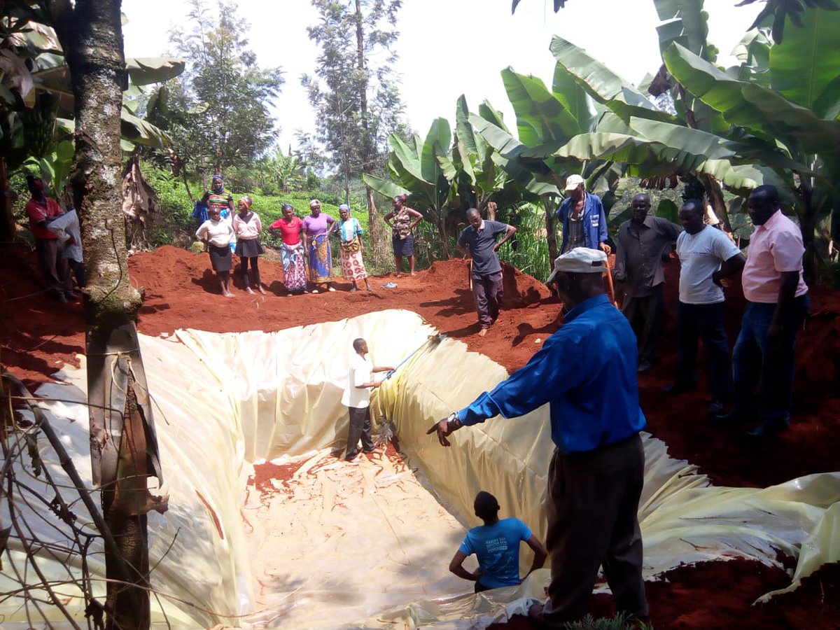 RODI_Kenya's tweet photo. Members of Triple K Self Helf Group from Gituamba Location, Gatundu North lining a water pan with polythene. A technology for rain water (run off) harvesting; the water is used for farming during the dry season &amp; for rearing fish. #rainwaterharvesting #fishrearing #agriculture https://t.co/N7APbKmdSB