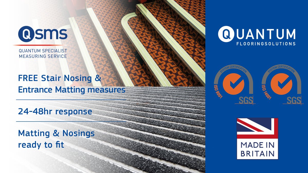 QuantumFlooring's tweet photo. BOOK A FREE MEASURE WITH US TODAY.
>> Quick response
>> Ready to fit products
>> Made in Britain
https://t.co/9XJDNhU1Us
#QSMS #Stairnosing #entrancematting
#mattingseason https://t.co/FjnYpyBjIq