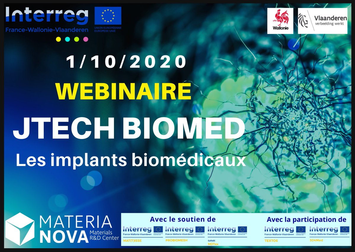 Mattisse_EU's tweet photo. ⚕️ Vous êtes intéressés par les dispositifs médicaux ?⚕️ 
Les projets  @InterregFWVL : @Mattisse_EU, Probiomesh et 
@MDTex_EU vous convient à un webinaire gratuit📅 le 1er octobre.

Inscriptions ici : https://t.co/6DwlB7QZUq https://t.co/E8GUQTEhba