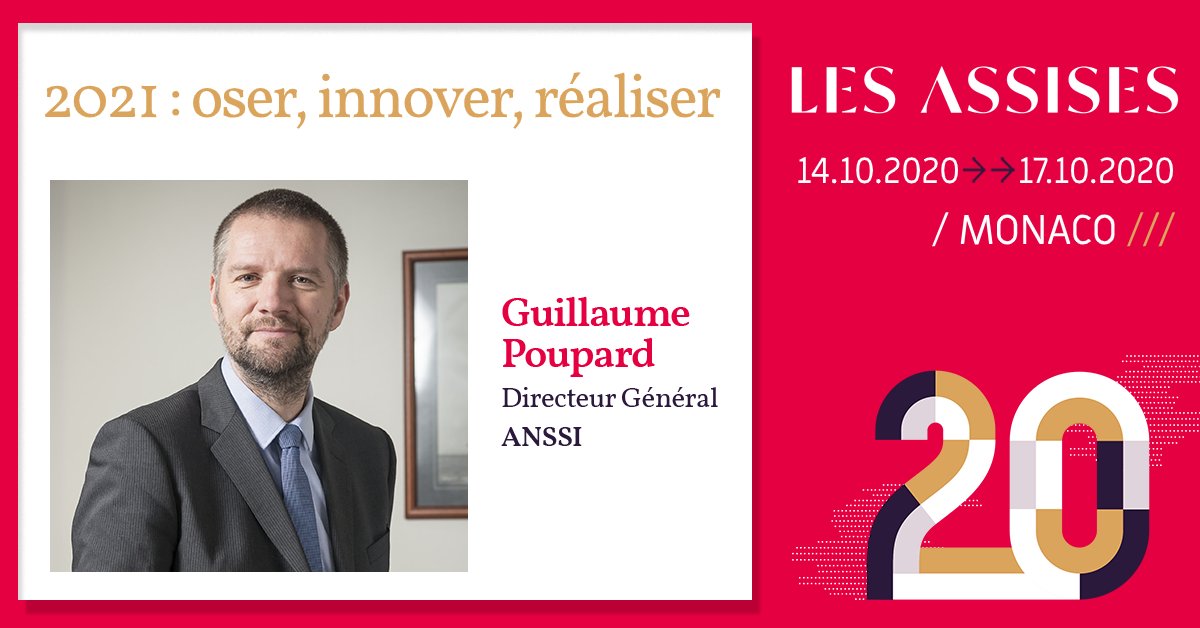 "2021 : oser, innover, réaliser" c'est sur cette thématique que Guillaume Poupard, Directeur Général de l'<a href="/ANSSI_FR/">ANSSI</a> ouvrira la 20e édition de #LesAssises le 14 octobre à partir de 13h30 à Monaco !  
En savoir plus ici : ow.ly/658950AhvzR