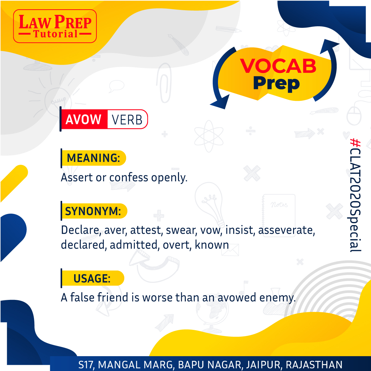 LegaledgeJpr's tweet photo. Vocab Prep with Law Prep Jaipur.
#LawPrep #LawPrepJaipur #EnglishGrammar #English #CLAT2020 #CLATQuestions https://t.co/k3spVC4F3b