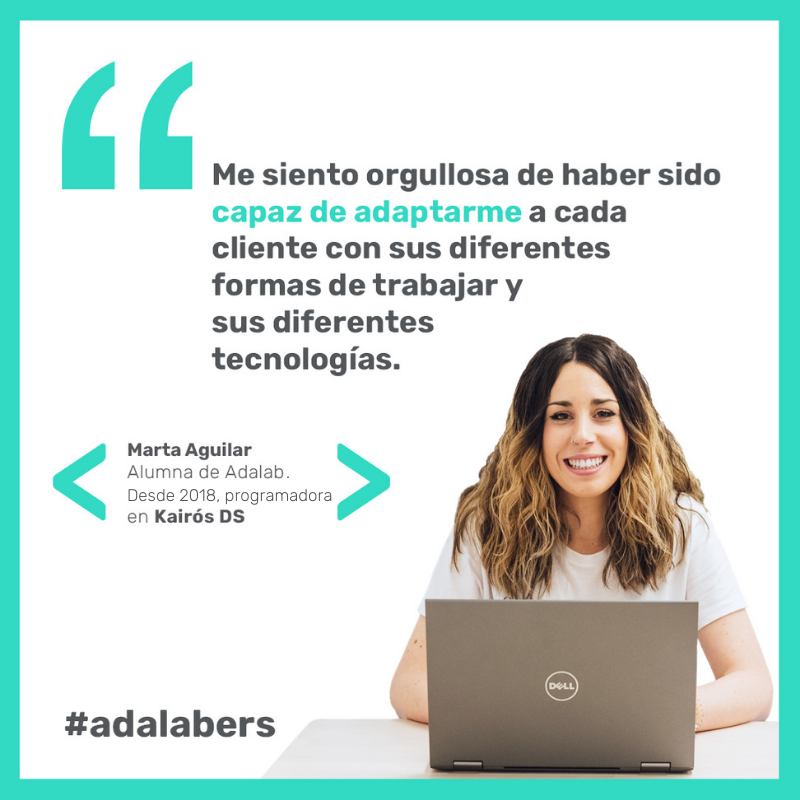 Adalab_Digital's tweet photo. Estudió maquillaje profesional y caracterización, y sin tener ningún conocimiento previo @MartaAgSo se lanzó a reinventarse en la #PromoClarke.
💬 "Adalab ha significado un cambio en mi vida personal y profesional"
En 2018 se incorporó como #frontend a @kairos_ds. https://t.co/IP2sB4NOWW