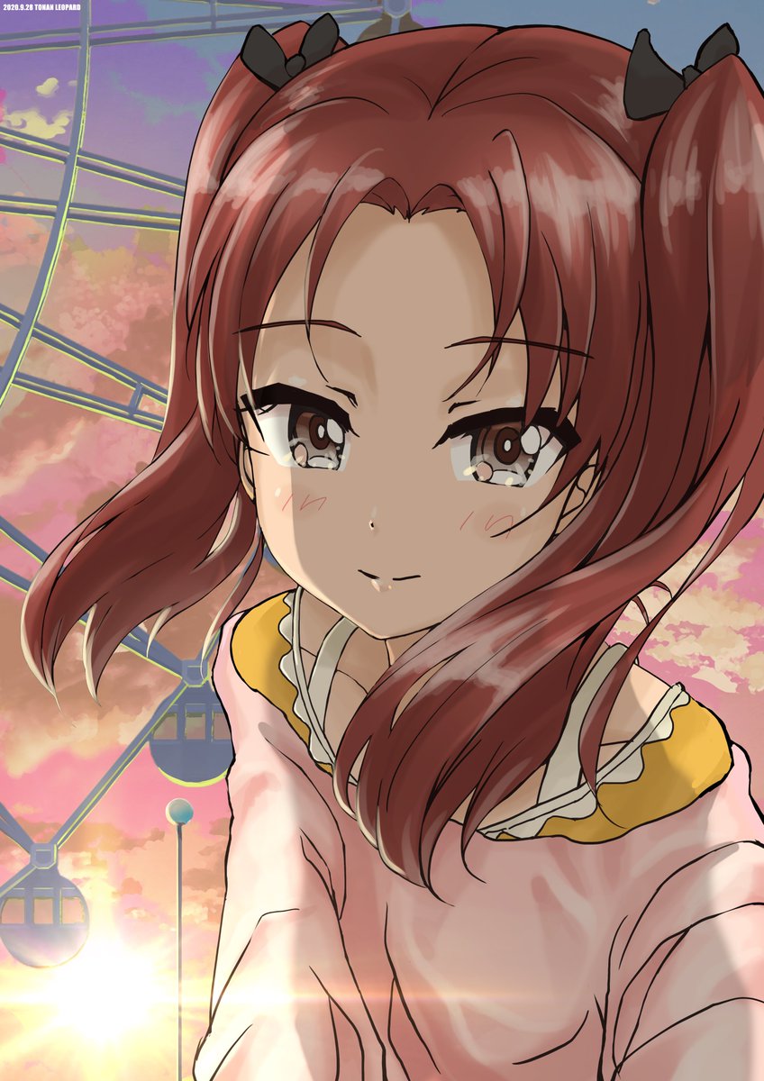 黄昏の遊園地で角谷杏と Garupan 都南レオパルトのイラスト 黄昏の遊園地で角谷杏と Garupan 都南レオパルトのイラスト