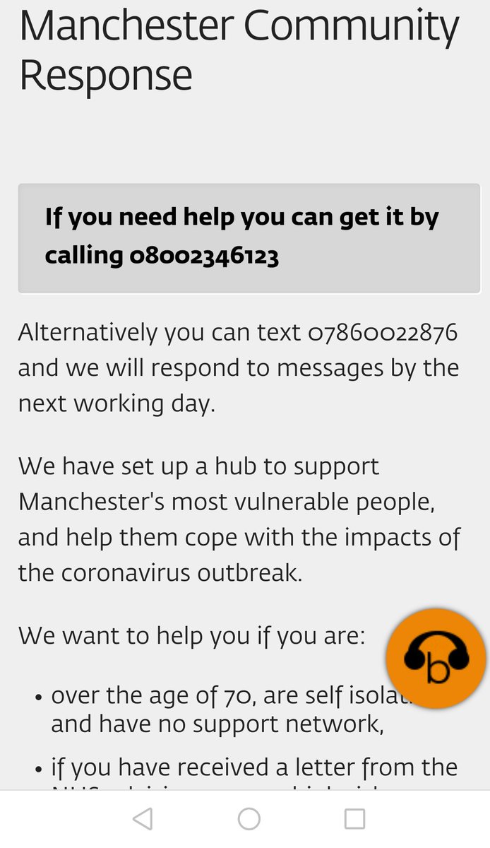 @sophiedking @BBCRadioManc @ManMetUni @OnTopoftheWor19 @tinacribbin @AnneFinnegan16 The @ManCityCouncil support hub is still very much open.. People can call the free phone number if they are vulnerable and need help with food etc