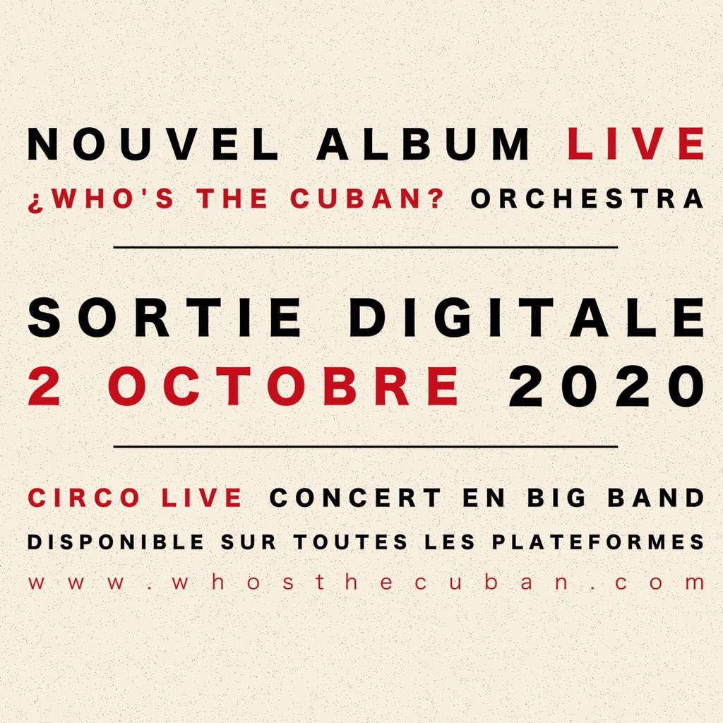 Mais regardez comme il beau ! Le nouvel album « Circo Live » enregistré avec le Who’s The Cuban? Orchestra, sort le 2 octobre sur toutes les plateformes ! Et si vous le voulez en physique... venez nous voir en concert, on en aura plein au stand. Stay tuned 🤟