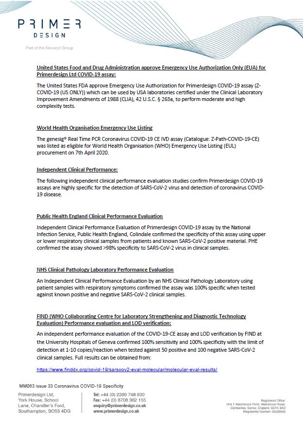 PrimerdesignLtd's tweet image. Primerdesignltd latest specificity update 
#COVID-19 #Wintertesting #NCYT