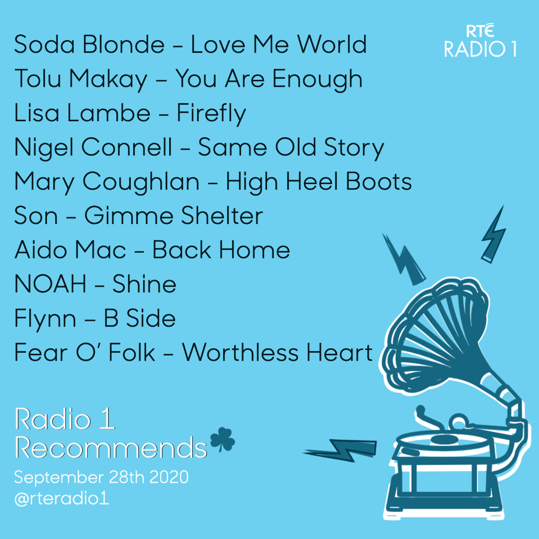 This Monday #Radio1Recommends ⚡️☘️
<a href="/AidoMacYo/">Aido Mac</a> <a href="/SoundsofSON/">Susan O Neill</a> <a href="/mary_coughlan4/">Mary Coughlan</a> <a href="/NigelConnell/">NIGEL CONNELL</a> @ToluMakay <a href="/sodablonde/">Soda Blonde</a> <a href="/LambeLisa/">Lisa Lambe</a>
#FearOFolk #Flynn #NOAH