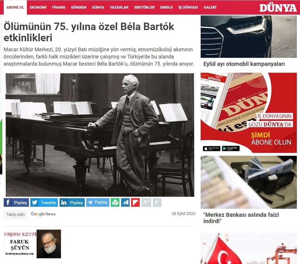 MacarKultur's tweet image. Béla Bartók anma etkinliğimiz üzerine basında haberlerimiz yer aldı, haberlere aşağıdaki linklerden ulaşabilirsiniz:

dunya.com/yasam-keyfi/ol…

#haber #BelaBartok #Barrtok75 #müzik