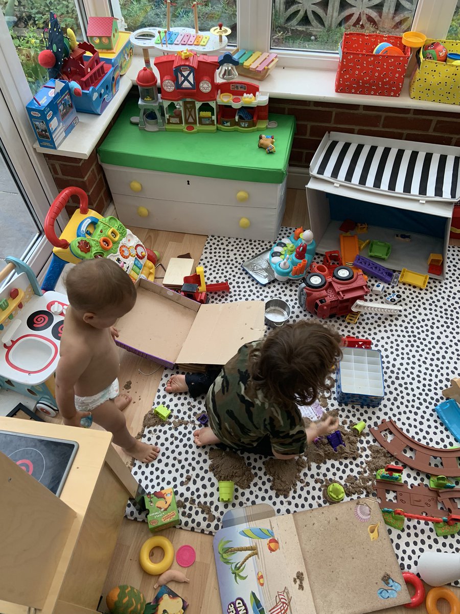 Oh and they’ve already trashed the playroom in the time I was on hold and got the kinetic sand everywhere so that’s great great great great. Oh and it’s currently being walked all over the living room while I tweet.*Puts down phone*
