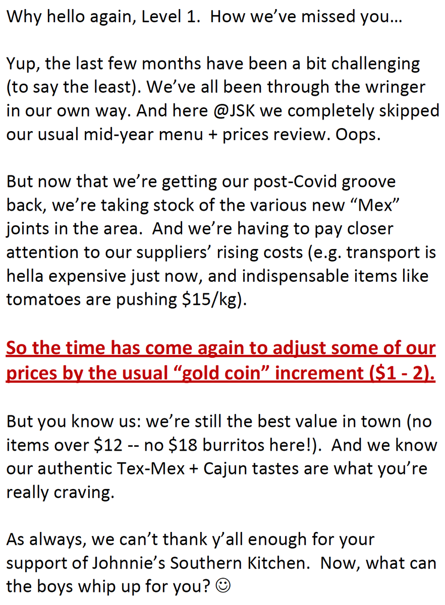 Important Menu / Pricing Updates (21 Sept, 2020)