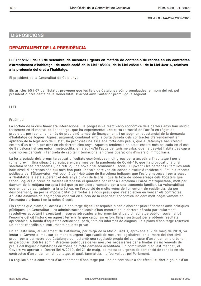 ÚLTIMA HORA. Publicada al DOGC la Llei de Regulació de Preus.

A partir de DEMÀ, els nous contractes han d'estar regulats i no podran superar els topalls establerts a 60 municipis. #HemRegulatElsLloguers🔑

🤳 Ens ajudes a difondre?  portaldogc.gencat.cat/utilsEADOP/dog…