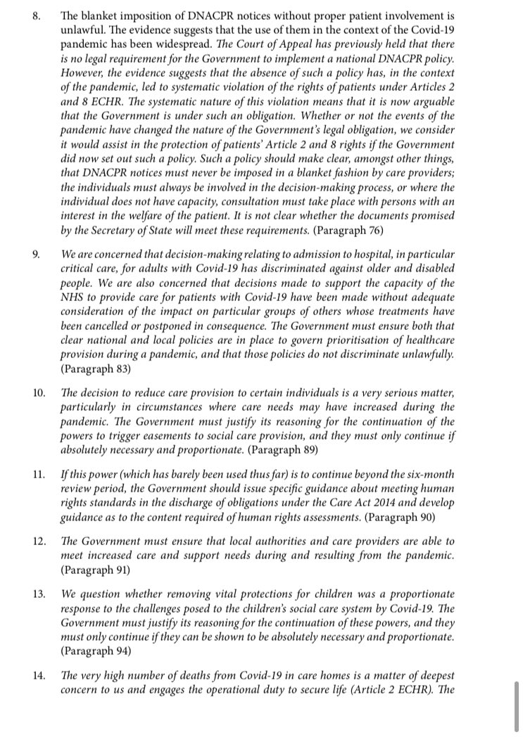 There is a huge amount more in there, on the right to education, health, on the duty is to investigate deaths, contact tracing… Here are the recommendations and conclusions /10