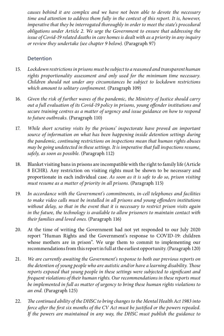 There is a huge amount more in there, on the right to education, health, on the duty is to investigate deaths, contact tracing… Here are the recommendations and conclusions /10