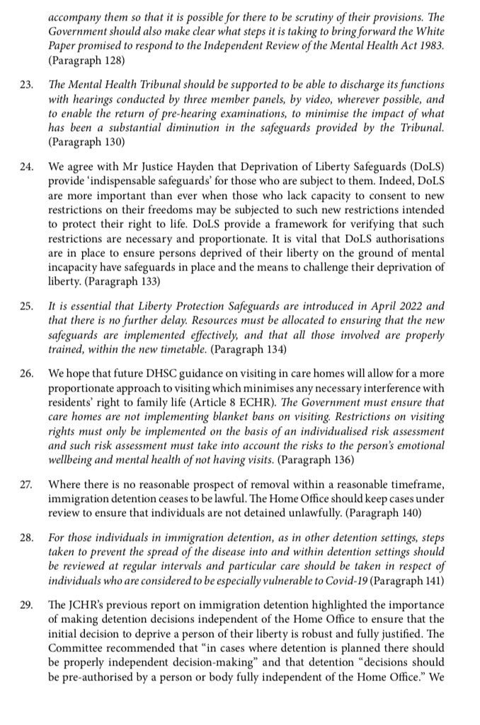 There is a huge amount more in there, on the right to education, health, on the duty is to investigate deaths, contact tracing… Here are the recommendations and conclusions /10