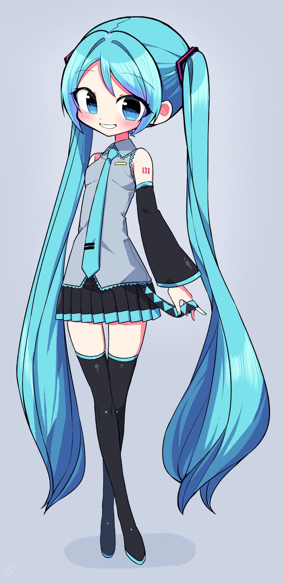 hatsune miku 1girl solo long hair necktie twintails skirt thighhighs  illustration images