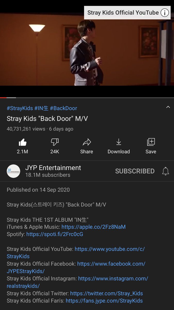 Stays let’s keep it going. today we’re streaming really fast and well. let’s work together get to 41M asap !!!  
#StrayKids #MCOUNTDOWN #INLIFE生 #스트레이키즈 #backdoor #skz #BACKDOORMV #BACKDOOR1stWIN #StrayKids_BackDoor