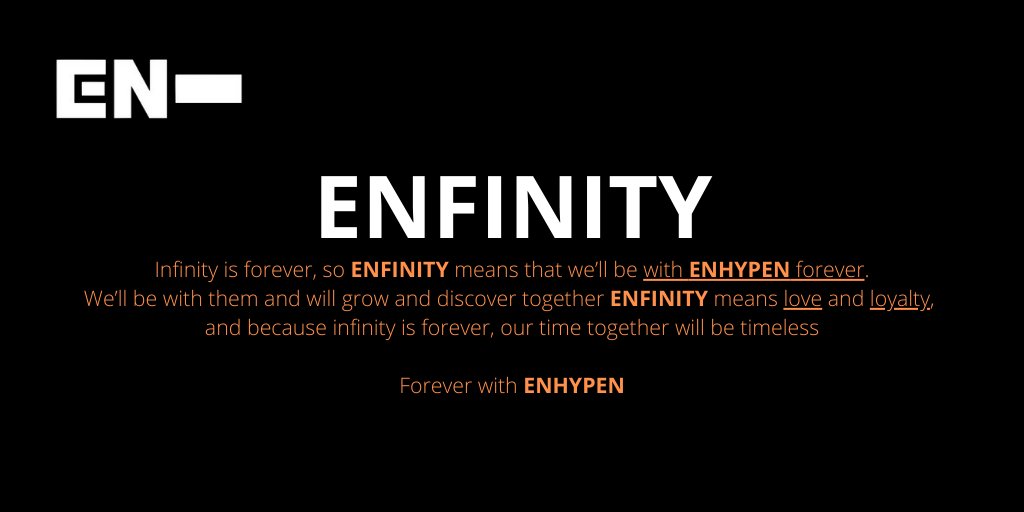 [ #ENHYPEN FAN CLUB NAME SUBMISSIONS THREAD]Here are 4 of the names you guys submitted to our tracker!ENFINITIESENFINITYENHYENHY-LOVE @ENHYPEN @ENHYPEN_members #엔하이픈 #ENHYPEN_FandomName