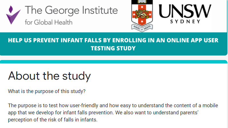 The George Institute for Global Health (@georgeinstitute) on Twitter photo We want to hear from you!
Are you an expecting parent or a parent with a child under 1 year who is an Android user?
Take part in one of <a href="/georgeinstitute/">The George Institute for Global Health</a>'s mobile app testing studies.
Learn more here: bit.ly/35ZoLWV We want to hear from you!
Are you an expecting parent or a parent with a child under 1 year who is an Android user?
Take part in one of <a href="/georgeinstitute/">The George Institute for Global Health</a>'s mobile app testing studies.
Learn more here: bit.ly/35ZoLWV