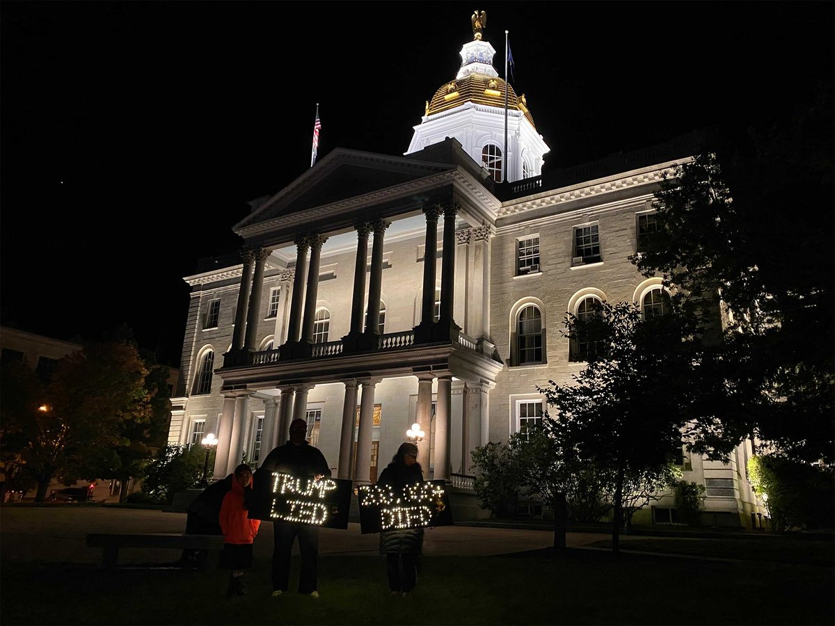 At the State House in Concord, New Hampshire… #TrumpLied200KDied