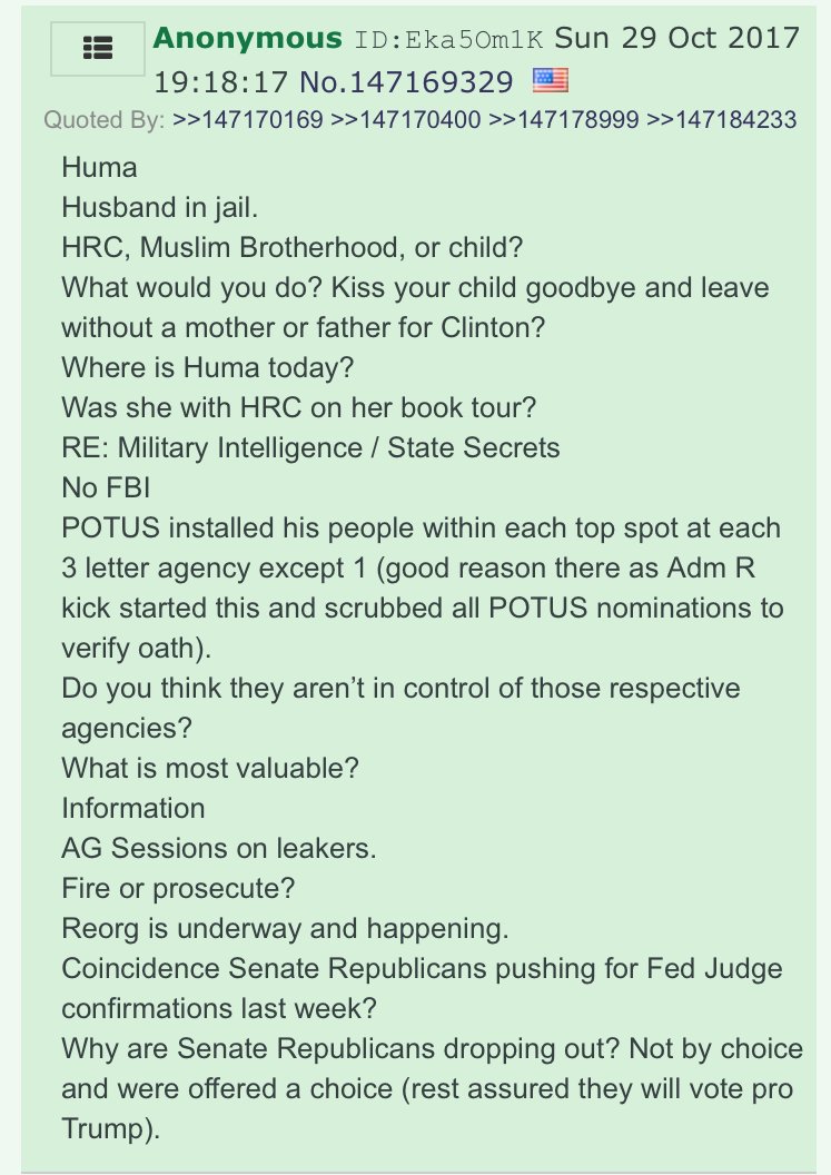 Q immediately adjusted course with drop 8, shifting back to a subject that had gotten at least *some* interest from anons and also bombarding them with questions.Still, this didn't get the same flood of positive responses that drop 6 did. So Q tried again with drop 9: