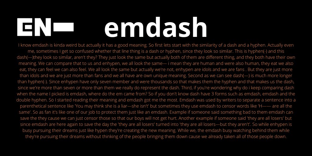 [ #ENHYPEN FAN CLUB NAME SUBMISSIONS THREAD]Here are 4 of the names you guys submitted to our tracker!emdashEN,THENENSTAGRAMEnliven @ENHYPEN @ENHYPEN_members #엔하이픈 #ENHYPEN_FandomName