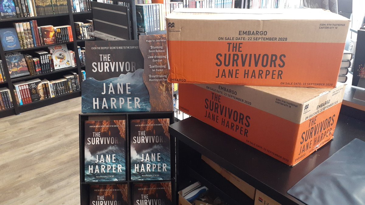 The new book from @janeharperautho just arrived along with a rather snazzy display header. Lots of cool stuff has been delayed recently,  but this you won't have to wait for.
@MacmillanAus #austcrime #thesurvivors #sistersincrime