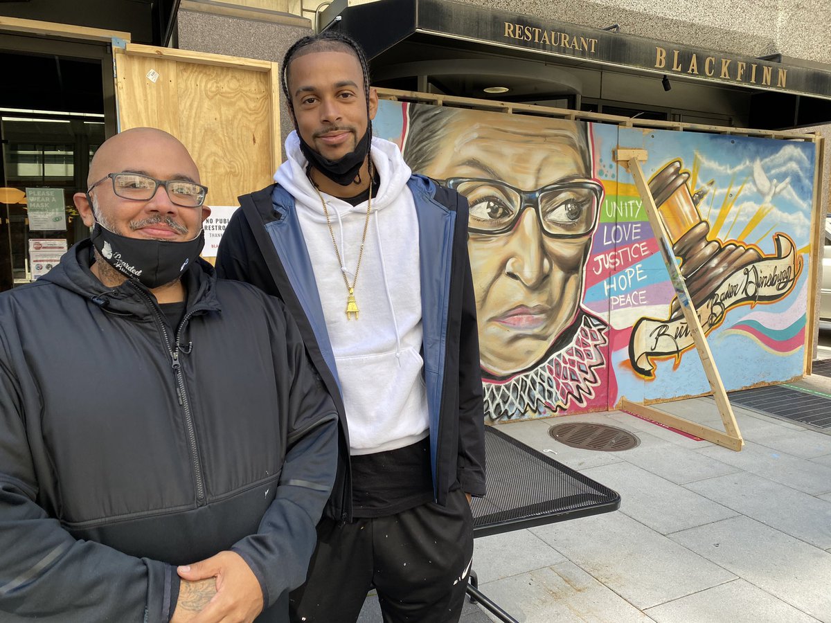 7NewsDC's tweet photo. #ICYMI: Artists paint mural to honor #RBG in one day near Black Lives Matter Plaza, White House. https://t.co/a1RXxlhuM0 #RuthBaderGinsberg https://t.co/90cDyKeyKZ
