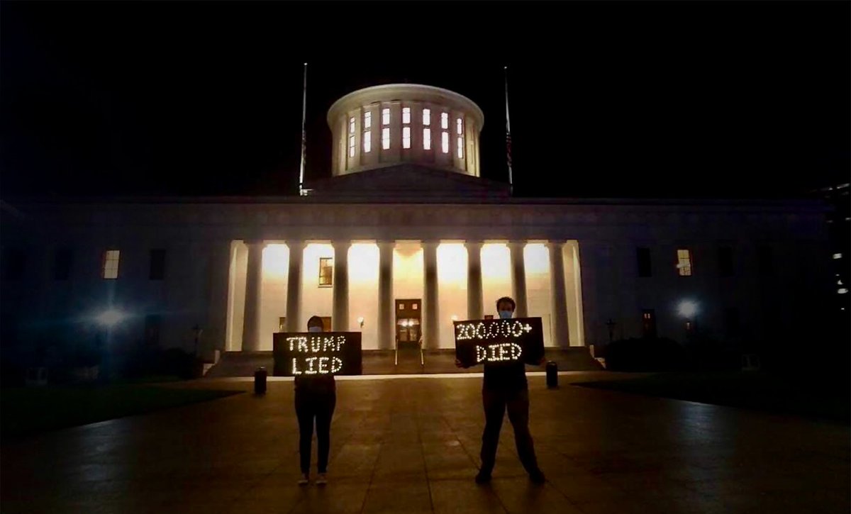 At the Ohio Statehouse in Columbus… #TrumpLied200KDied