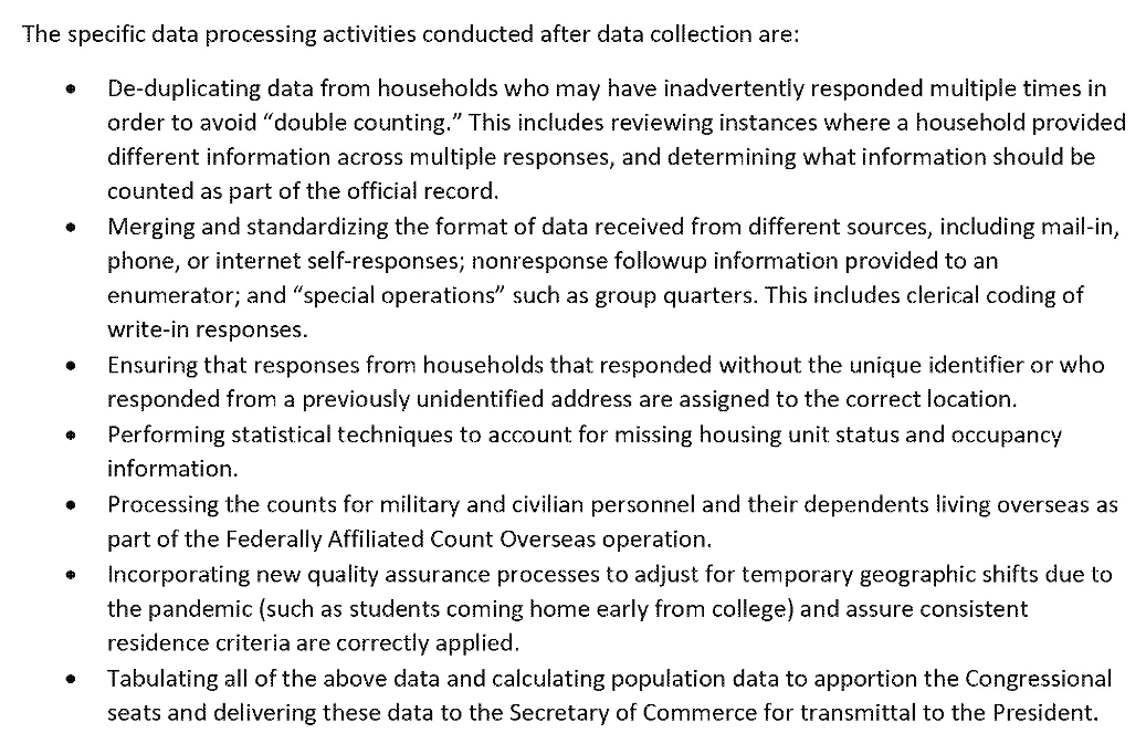 5. The internal document by Ben Page, the Census Bureau's chief financial officer, emphasized that additional time to review the  #2020Census results is "essential to ensuring an accurate and complete count" especially in light of delays caused by COVID-19: https://assets.documentcloud.org/documents/7213902/2020-Decennial-Census-Apportionment-Data.pdf