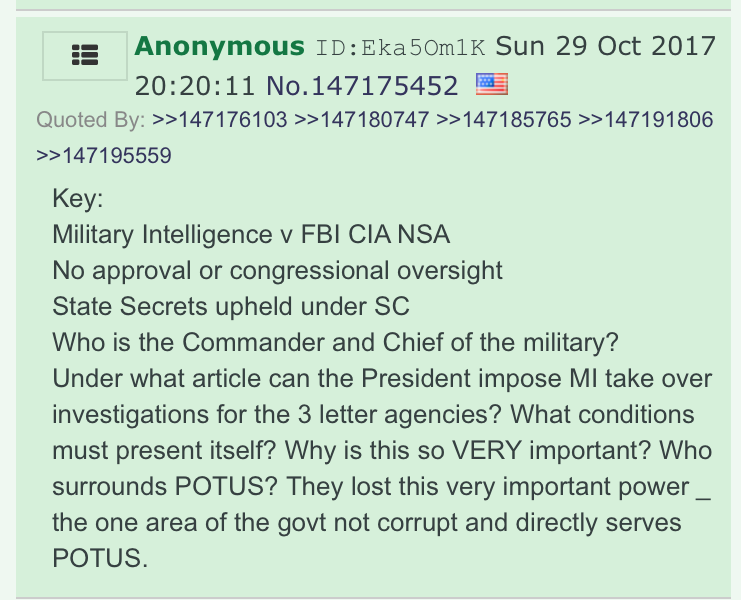 Whoops, skipped drop 11.Gonna zip through this (though its reception is interesting because anons, again, start asking questions Q doesn't have answers for like: "what Supreme Court decision?" and "what article [of the Constitution] is it?"