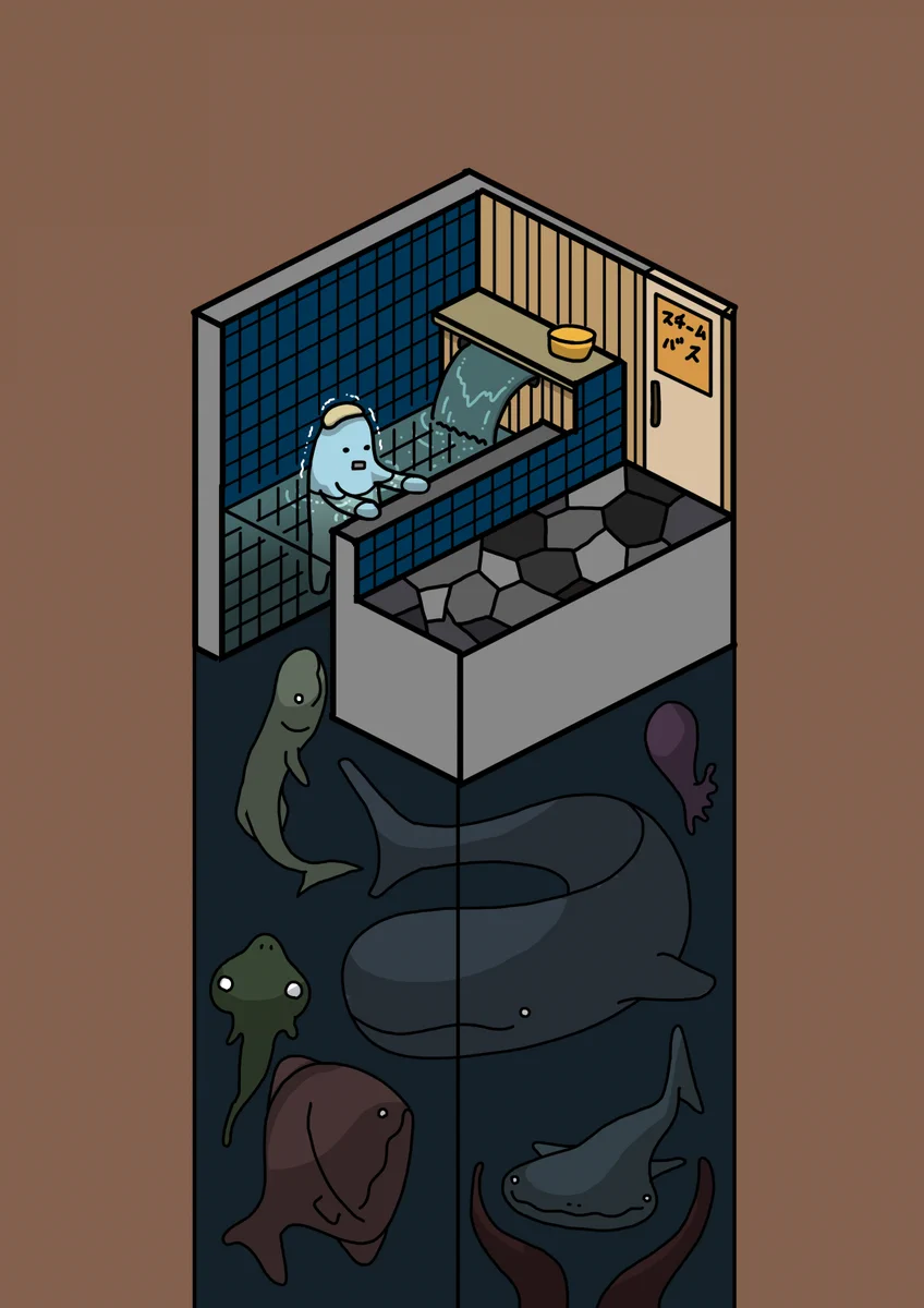 水風呂のタイルが黒っぽくて足元の深さが分からないと、「こんな妄想をしてしまう」この感覚わかる人いる？