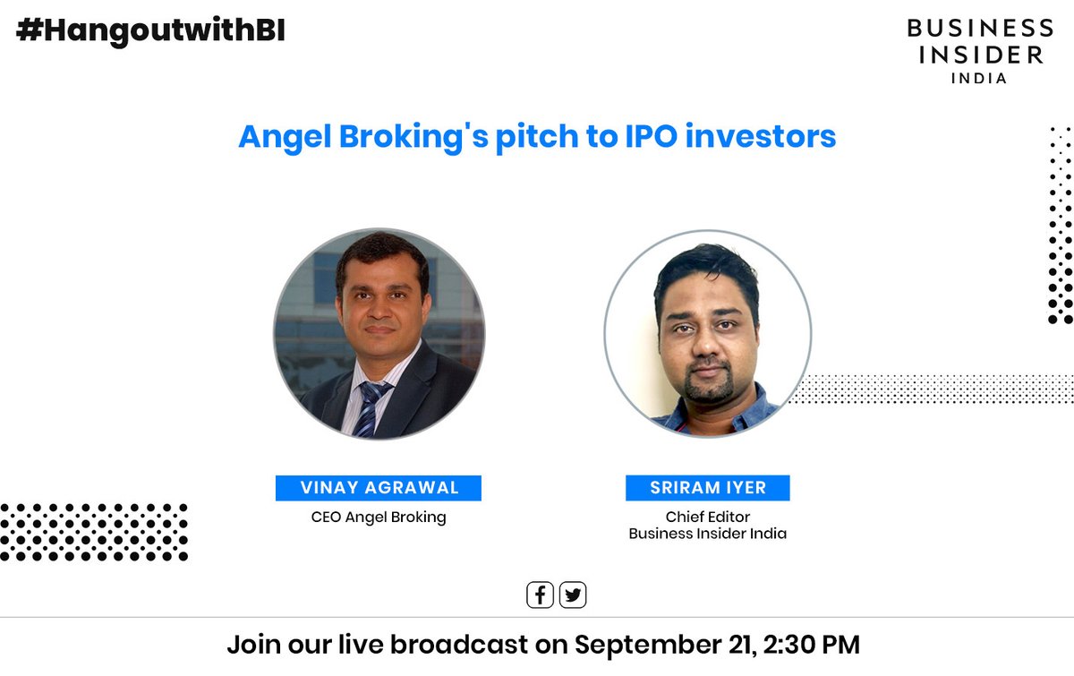 #HangoutwithBI | Catch @iyer_sriram in conversation with
Vinay Agarwal of @AngelBrokingLtd today at 2:30PM on @BiIndia's Twitter and Facebook timelines.
Do tune in!
#FacebookLive #TwitterLive https://t.co/5uvshrLDu8