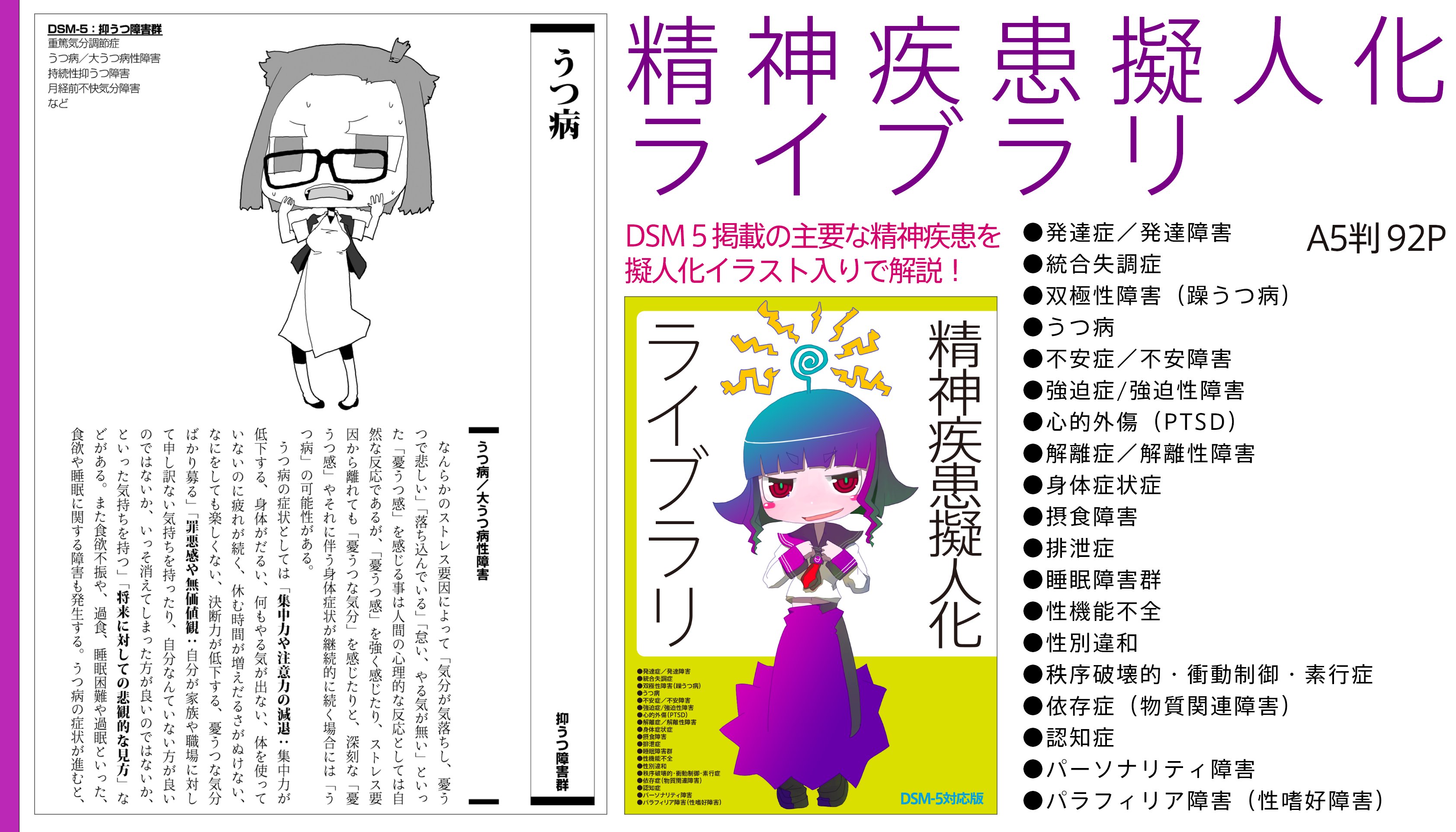 S かも على تويتر 精神疾患擬人化ライブラリ 精神疾患の擬人化イラスト入り解説本です 統合失調症やうつ等 ｄｓｍ ５の精神疾患を網羅的に解説 T Co Ldifue3sq1 サンプルpdf T Co E9aomvp1lk エアコミティア エアコミティア133 エア