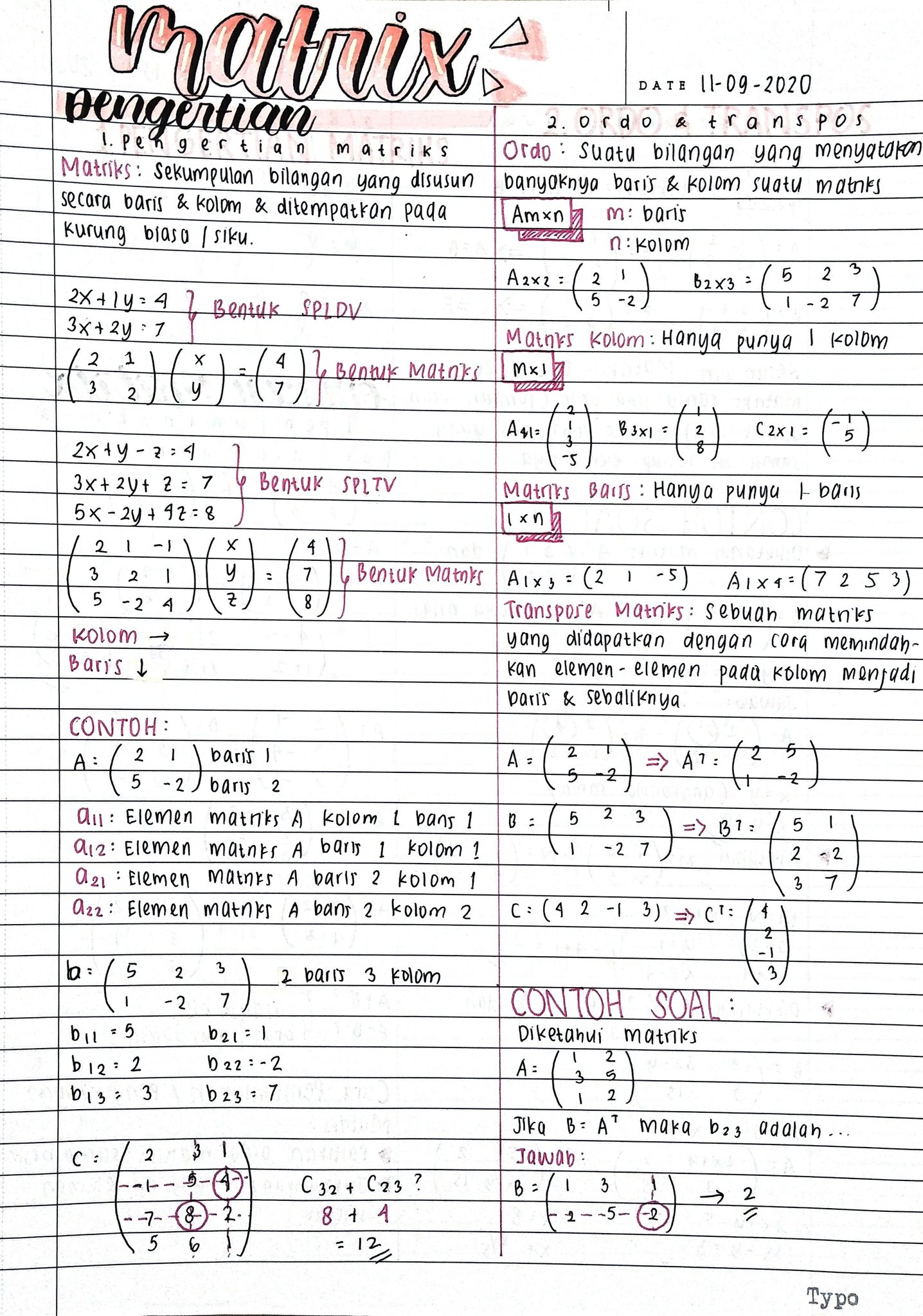 K A N S H A On Twitter Rangkuman Matriks Dan Contoh Soal Matematika Wajib Kelas Xi Https T Co Hvzonlobmb Twitter
