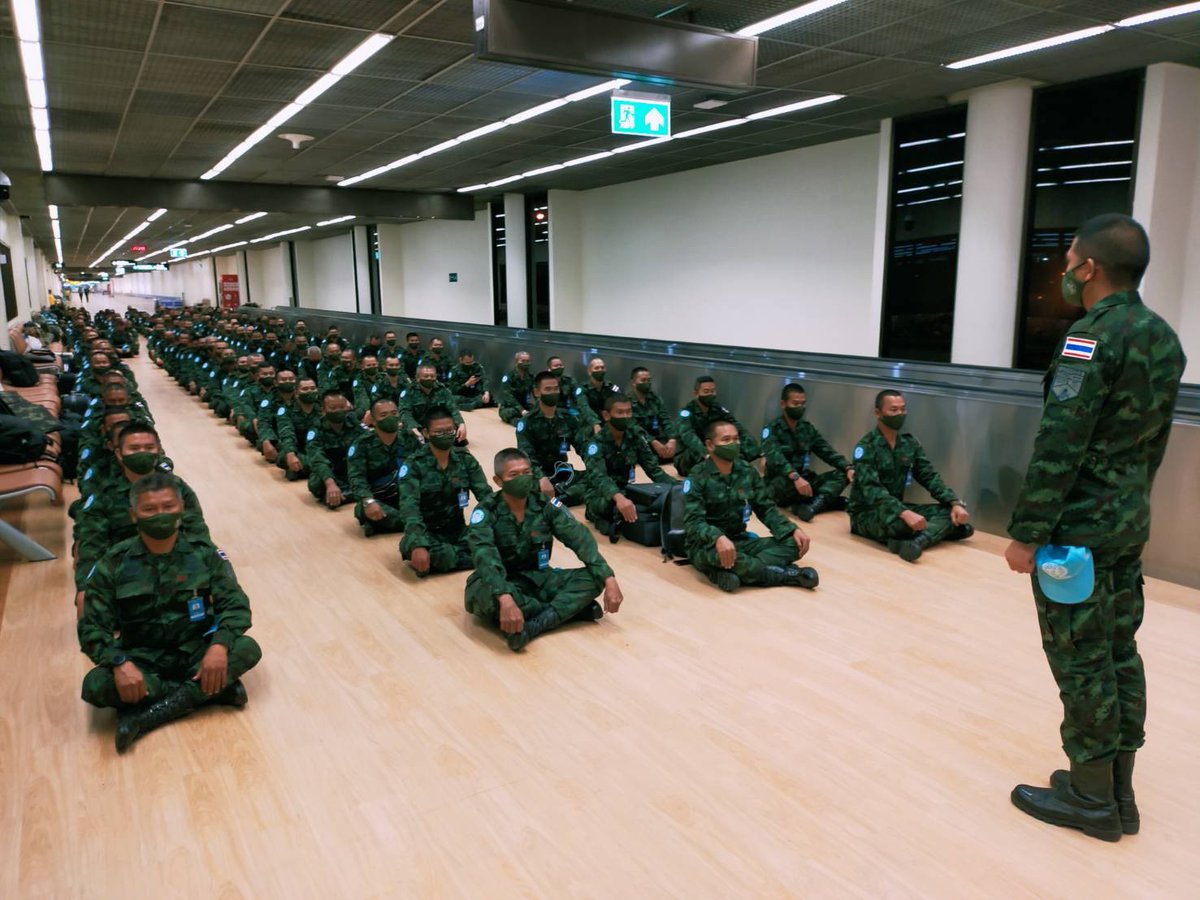 PeaceOpsCentTH's tweet photo. #ThaiHMEC #2ndRotation personnel were departing Bangkok, Thailand for #Peacekeeping #UNMISS mission in Juba, South Sudan last night. @PeaceOpsCentTH wish you all the very successful mission. #POCforSustainablePeace https://t.co/64TvYQKkjN