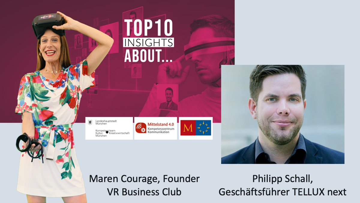 Heute 16 Uhr live auf Youtube direkt aus dem virtuellen Raum! Maren Courage talkt mit Philipp Schall, Geschäftsführer von Tellux next über den Einsatz von XR für interaktive Medien, sowie im Umfeld von Film &amp; TV. youtu.be/O0bOCJorkqU