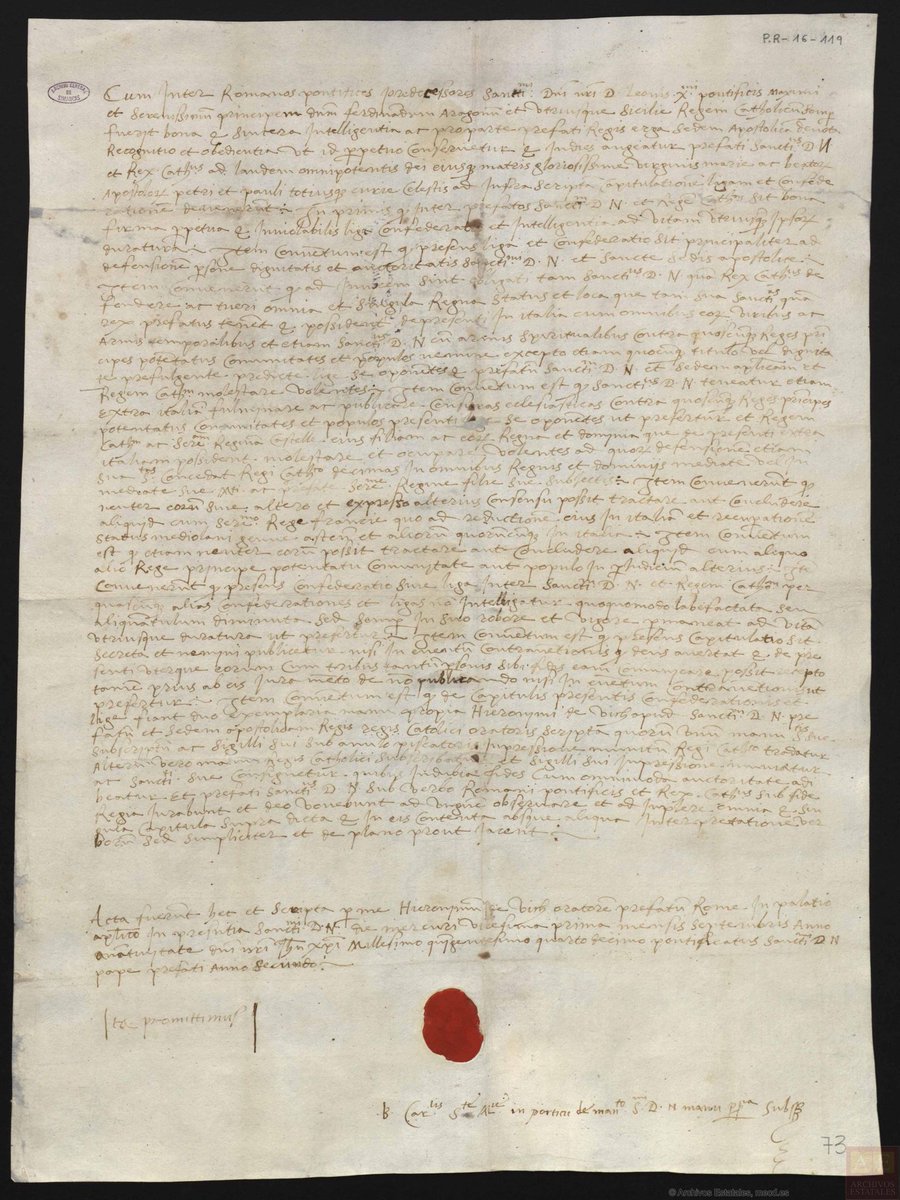 BurriezaMateos's tweet photo. #TalDíaComoHoy de 1514 se firma una liga secreta entre el papa #LeónX y #FernandoElCatólico [“Ita promitimus”, de mano del propio papa] que aseguraba los dominios italianos. Archivo de #Simancas #TratadosInternacionales https://t.co/PfYGQNa5Eo