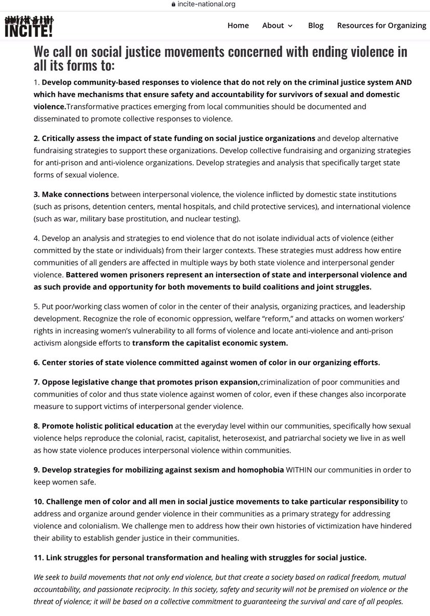 Instead of addressing the serious objections they identified, or coming up with viable strategies for, say, dealing with serial killers, the Incite! statement closes with a list of diversionary talking points to redirect objections with, mostly, whataboutery.