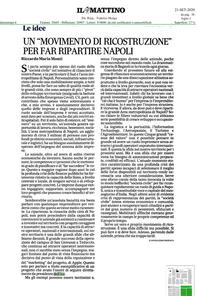 RiccardoMMonti's tweet photo. Senza le aziende non si rilancia un territorio. Una mia riflessione sul ⁦@mattinodinapoli⁩ https://t.co/Dw2ii9H1L5