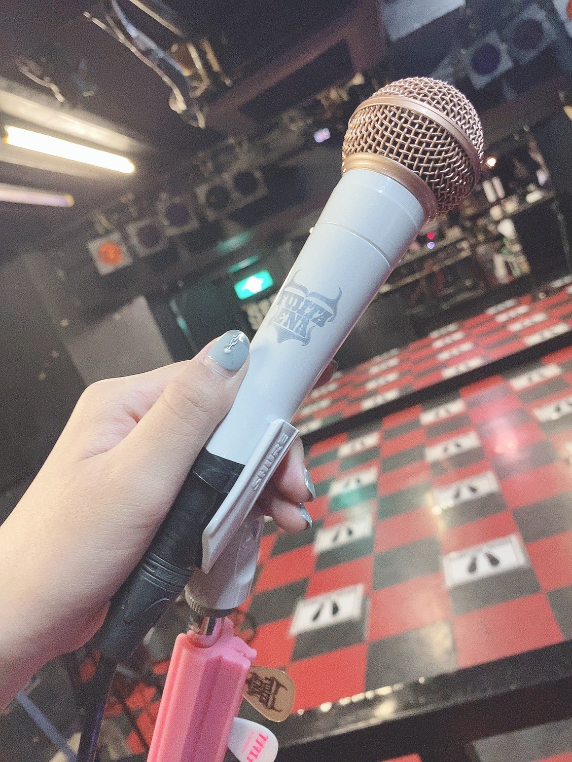 藤田恵名 顧客満足度弱 みてぇえええ 今日届いたオリジナルのマイク アンチノックでこけら落とし パールホワイト ピンクゴールド うぎょ かっわい ロゴもあってめっかわマイク 2代目ハゴロモちゃん 初代