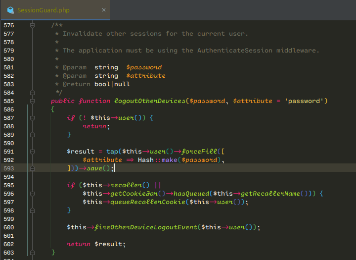laravel360's tweet image. Hi @laravelphp and @taylorotwell I am curious about this. When i am trying just logout other browsers sessions, why we have to change the user password instead just validate password? Can you help me? Thank you for your attention.
