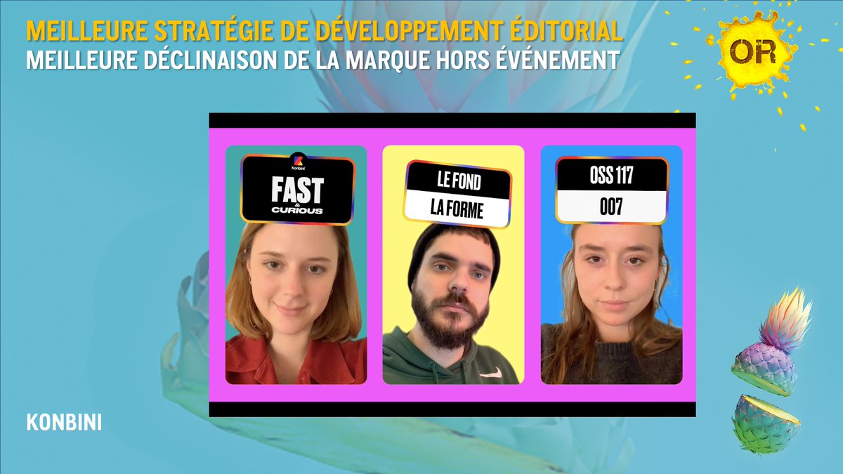Strategies's tweet photo. L’#OR Meilleure déclinaison de la marque média, a été attribué à @Konbini,pour son « Fast and Curious Filter ». Bravo #gpstrat https://t.co/J5gDvrPOG8