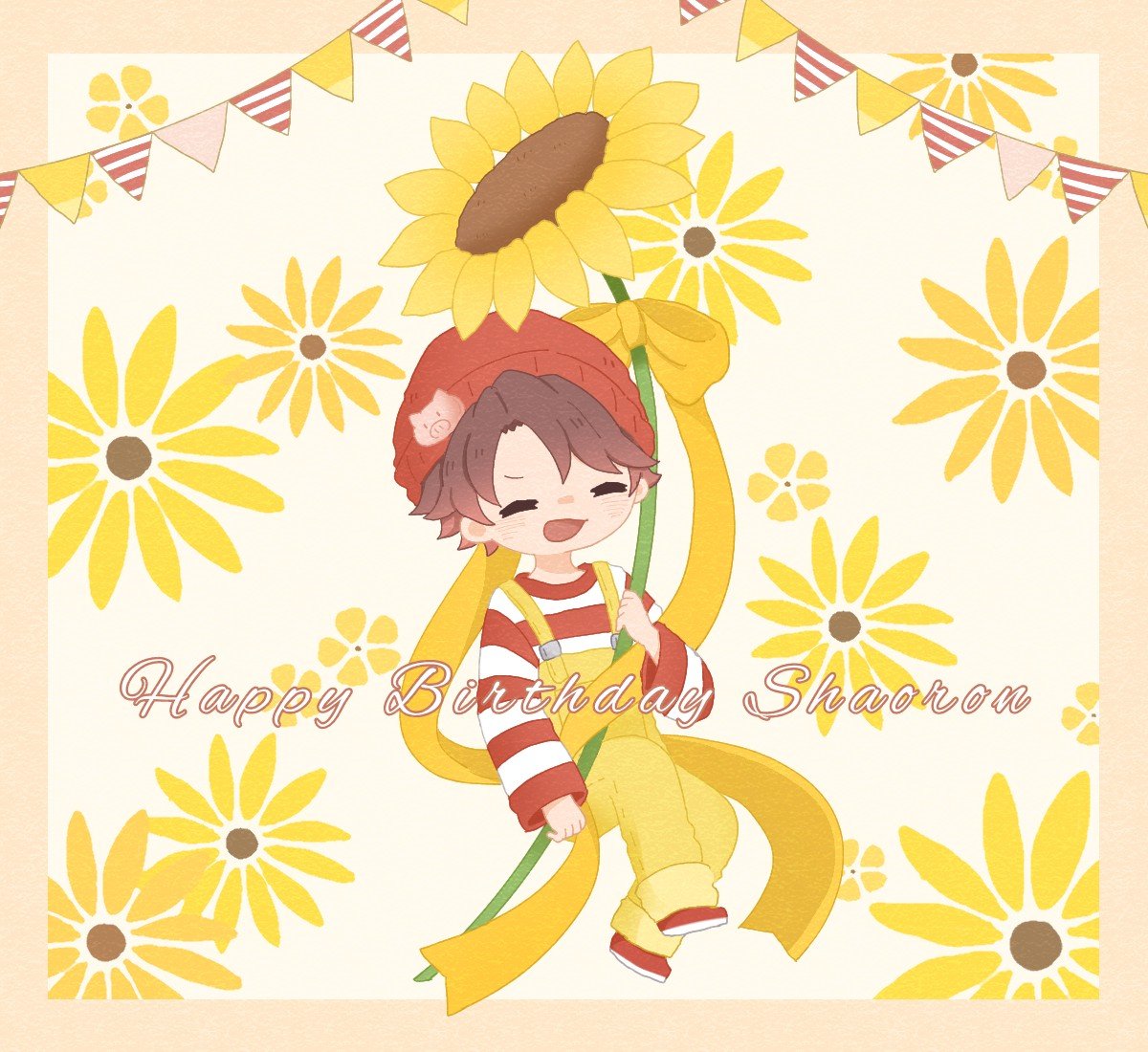 flower 1boy sunflower male focus closed eyes hat shirt  illustration images