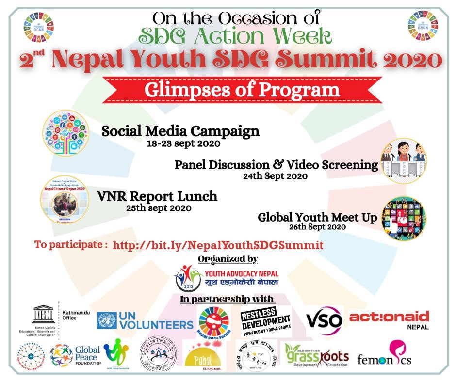 Celebrating the Global Goals Week to accelerate and supercharge solutions for the SDGs!
To join register at:
Google Form for General bit.ly/NepalYouthSDGS…
Google Form for Global Youth Meet-UP bit.ly/GlobalYouthMee…
#GlobalGoals #SDGs #GlobalGoalsWeek #Act4SDGs