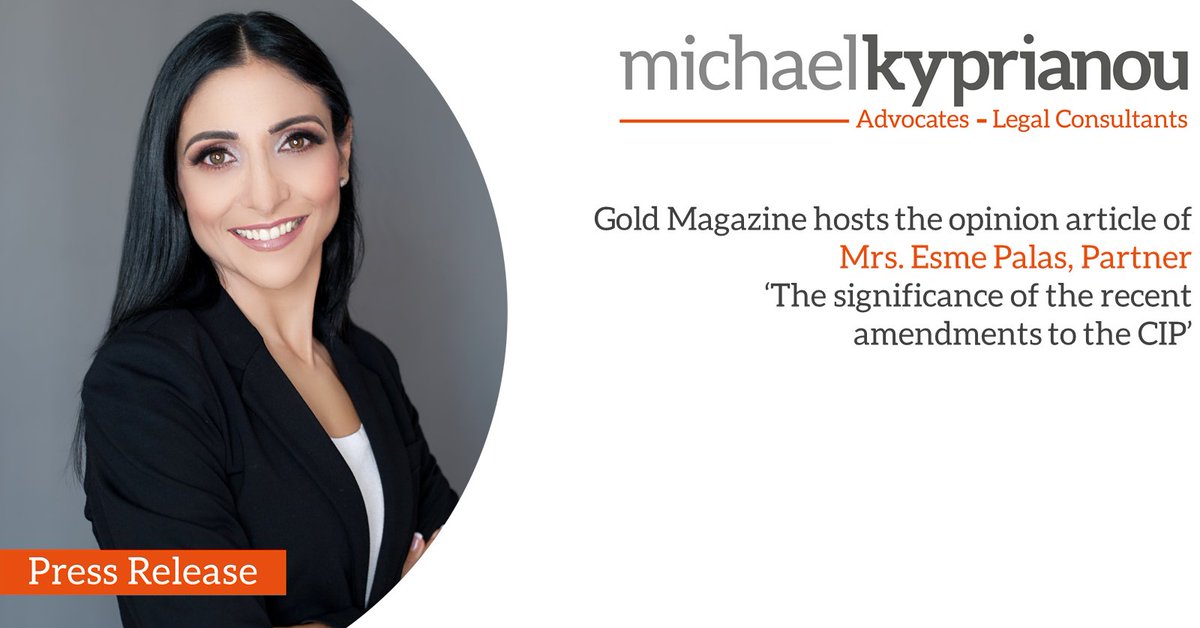KyprianouCyLaw's tweet photo. Gold Magazine hosts the opinion article of ESME PALAS, Partner
βThe significance of the recent amendments to the CIPβ.
To read the full article please press on the link below:
#goldmagazine #opinionarticle #cyprusinvestment #programme #online #edition #cyprus #lawfirm #advocates https://t.co/KQ4WHdHbnE