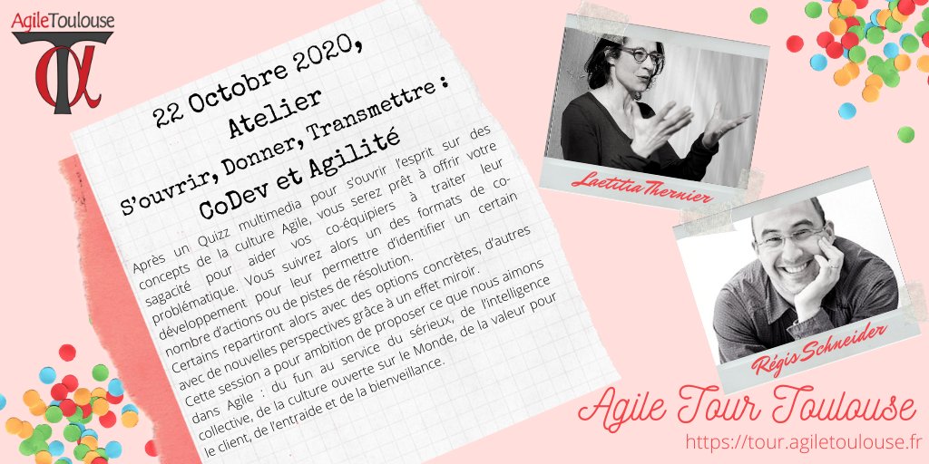 agiletoulouse's tweet photo. De quoi vous mettre de l'eau à la bouche. Nous sommes ravis de vous annoncer la venue en présentiel de @lthernier  et @RegisBob  pour un atelier le 22/10 (J1)

#attls2020 https://t.co/FtyeKPM9LK